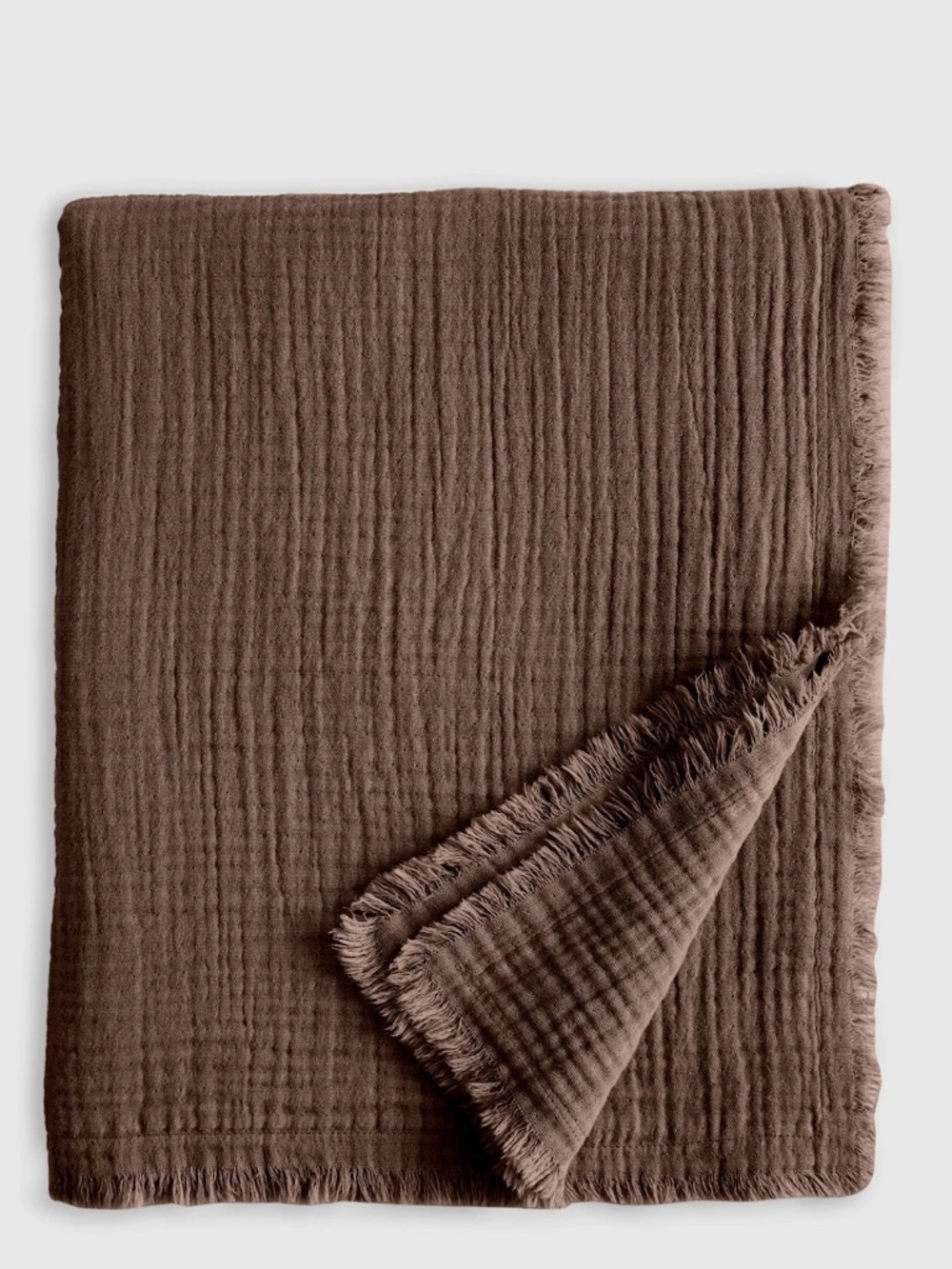Organic Cotton Gauze Frayed Throw Blanket Brown